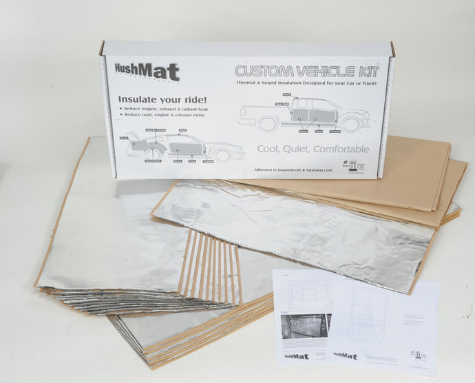 HushMat Year, Make and Model Vehicle Insulation kit sound deadens the interior of the firewall, floor, doors, roof and rear wall. HushMat packages the the appropriate amount of sound deadening material required for your vehicle.
