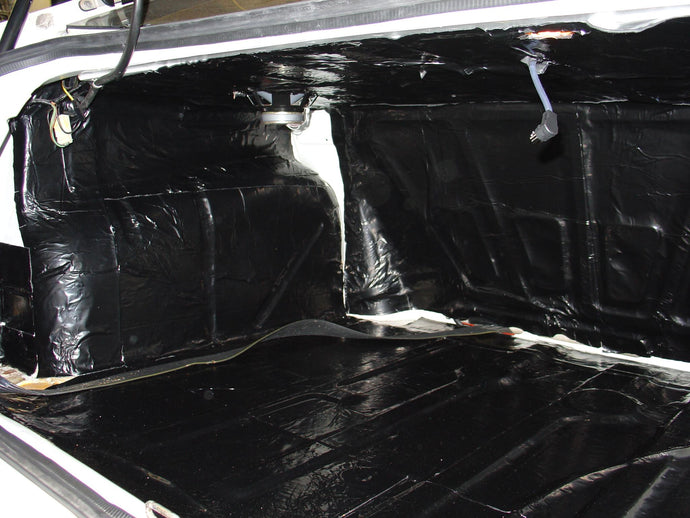 Hushmat Custom Vehicle Sound Deadening and Thermal Insulation Trunk Kit treats the floor, rear quarter panels and trunk lid.