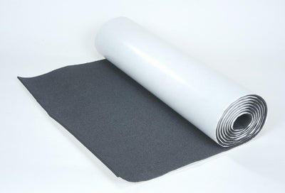 Silencer Megabond one quarter inch Sound & Thermal Insulating foam One 24 in. x 10 ft. Shop Roll with HushMat Pressure Sensitive Adhesive.   Doesn't absorb moisture and provides outstanding thermal and sound absorption.