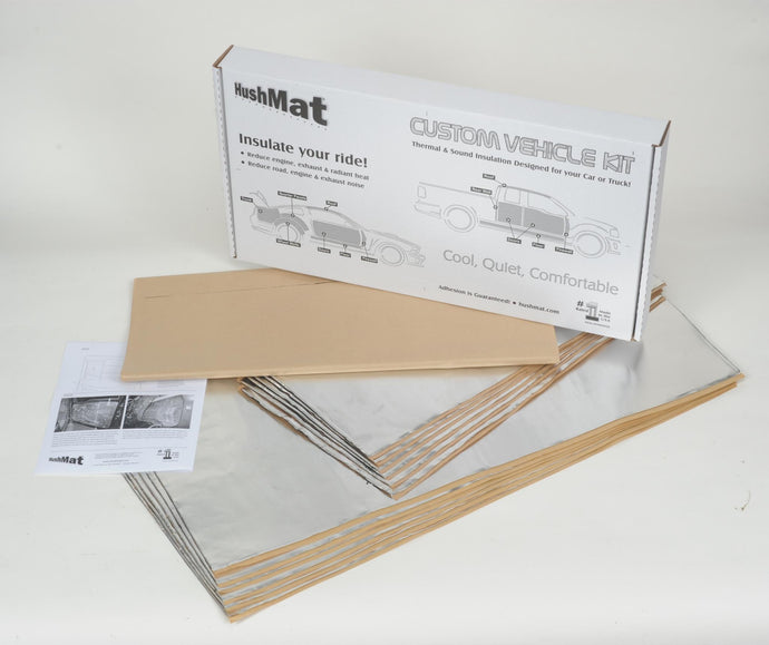 HushMat Year, Make and Model Vehicle Insulation kit sound deadens the interior of the firewall, floor, doors, roof and rear wall. HushMat packages the the appropriate amount of sound deadening material required for your vehicle.